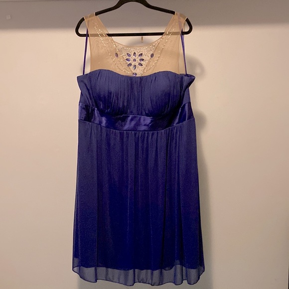 Navy Chiffon Dress with Beaded Neckline Detail - Picture 1 of 5